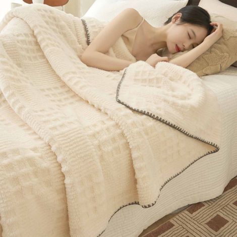 Couverture - Velours Lait - 150 x 200 cm - Blanc - Pour Canapé Lit Picnic Voyage - 1 Pièce (1/5)