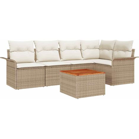 Garden Sofa Set with Storage 6 pcs Beige and Cream Poly Rattan vidaXL