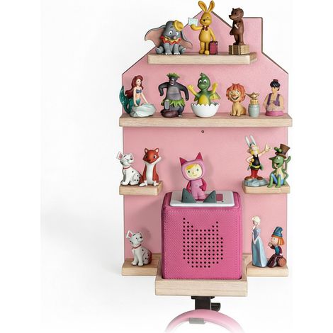 Relaxdays Toniebox Regal, magnetisch, für Hörspielbox & 32 Tonies, Haus, HxBxT: 43 x 28 x 17 cm, Toniefigurenregal, rosa (1/5)
