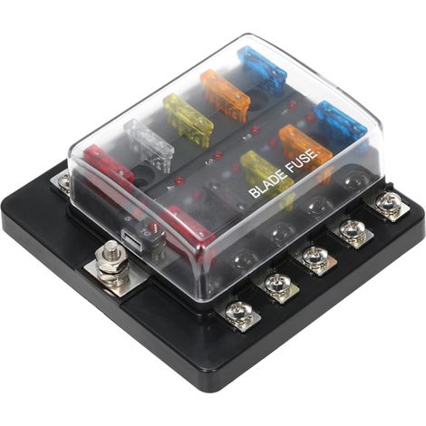 10-fach Sicherungskasten mit LED-Anzeige für Auto, Boot, Wohnwagen, 12V/24V