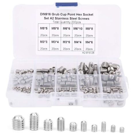 Vis de serrage, 200 vis à tête cylindrique creuse, tailles M3/M4/M5/M6/M8, adaptées aux instruments de précision, aux compteurs et aux produits. (1/5)