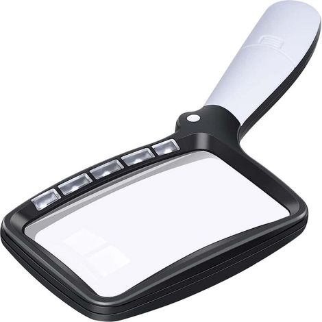 Beleuchtete Leselupe, 2-fache Vergrößerung, große Größe, mit 5 LED-Leuchten, faltbar, mit 2 Modi, ideal für Senioren, Kinder, Hobbyisten, Handwerker und Uhrmacher. (1/4)