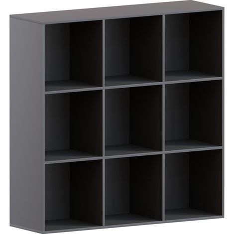 Durham 9 Cube Bookcase Shelf Wooden Display Storage Rack Free Standing Shelf Unit, Black-5-Grey-Baskets