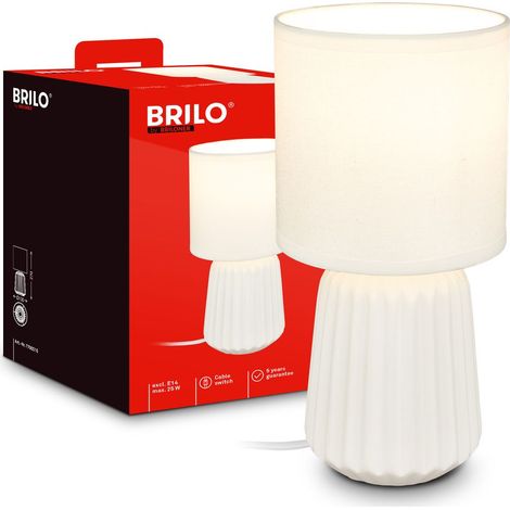 Briloner Nachttischlampe Keramikfuß Ø13x27 cm E14 Fassung max. 25W Kabelschalter Weiß - Tischlampe Wohnzimmer Schlafzimmer Flur (1/5)
