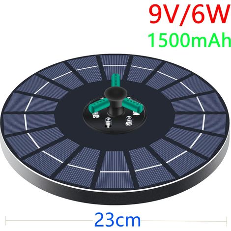 Fontaine solaire flottante (9 V 6 W 1500 mAh) 1,4/2,5/3,5/4/6 W avec buse rotative, pompe solaire pour piscine, bassin et étang. (1/5)