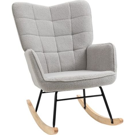 Fauteuil à bascule avec aspect polaire berbère et patins en bois, Gris (1/5)