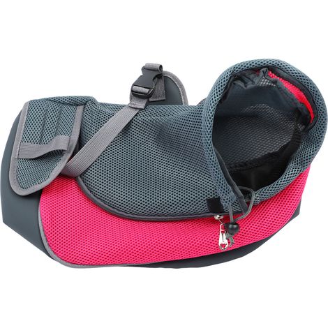Sac bandoulière portable en maille respirante pour animaux de compagnie, idéal pour les voyages en extérieur, rose rouge. (1/5)