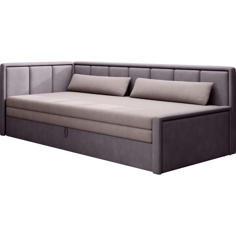 Canapé banquette convertible 3 places tissu doux Figo 214cm-Parme-angle gauche (1/5)