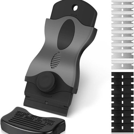 1 PCS Grattoir Plaque Vitrocéramique avec 10 raclettes de en Plastique +10 pièce Lames Métallique, le noir (1/5)