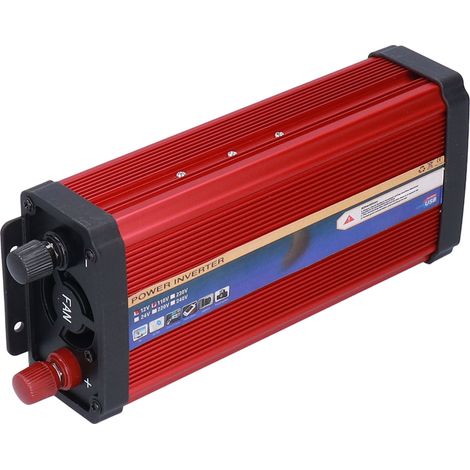 Convertisseur de puissance 1000W 12V-110V Onde Sinus Modifiée, 2 Ports USB Charge Rapide, Alliage d'Aluminium Rouge (1/5)