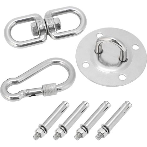 Kit de suspension pour hamac/balançoire en acier inoxydable, plaque de montage au plafond, mousqueton et crochet double œil (1/5)