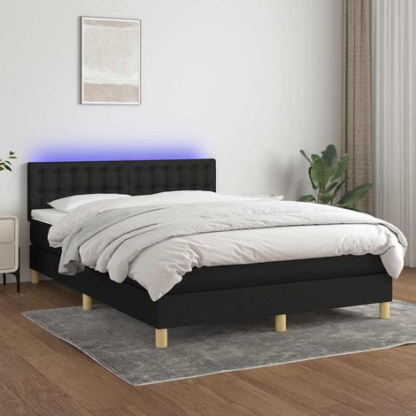 Cama box spring colchón y luces LED tela negro 140x190 cm (1/5)