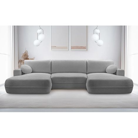 AX LIVING U Couch mit Schlaffunktion Peoni 364 cm hellgrauer Stil