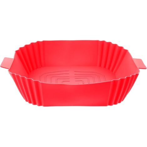 Tapis de cuisson réutilisable en silicone rouge pour friteuse à air, revêtement antiadhésif, lavable, résistant à l'huile, accessoire pour friteuse à air. (1/4)