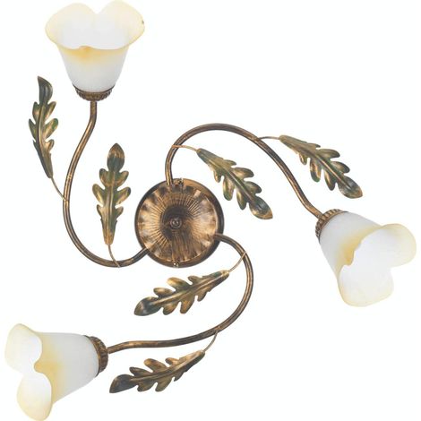 Onli Plafoniera da Muro 3 luci in Metallo Marrone con Decoro Foglie Verdi (1/4)