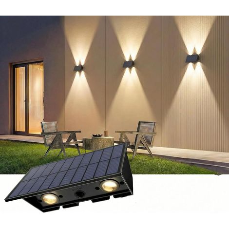 Applique murale solaire d'extérieur, 1 pièce, lampe solaire d'extérieur puissante à lumière blanche chaude, projecteur solaire supérieur et inférieur, batterie de 1800 mAh, convient aux jardins, clôtu (1/5)