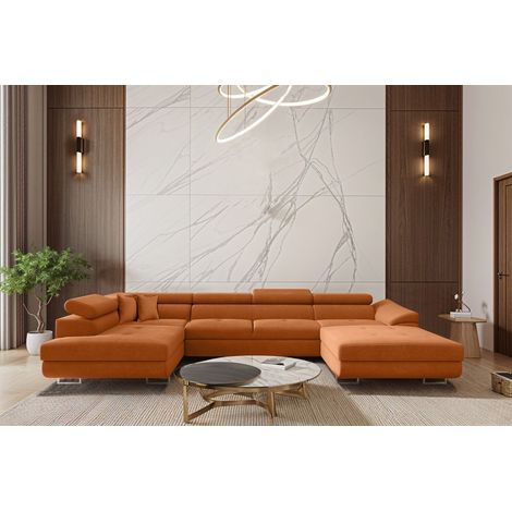 Wohnlandschaft Schlafsofa Sofa CARMELO in Stoff Nova Orange Ottomane Rechts (1/3)
