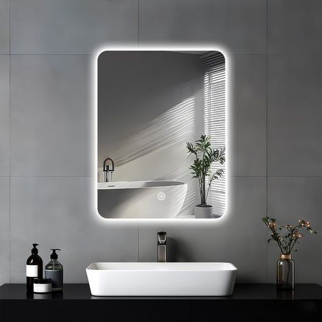 Miroir LED lavabo 45x60cm Miroir éclairé pour rasage et douche, intensité variable