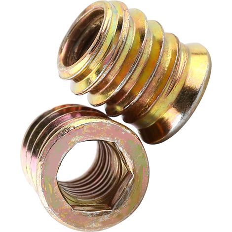 M6 x 10 mm Gewindeeinsatz, Holzeinsatz, Schraubenmuttern, Sechskantmutter mit Gewinde aus Zinklegierung, Einschraubsechskant (100 Stück) (1/5)