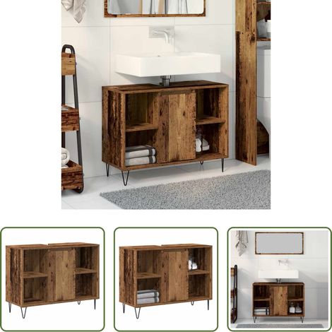 Holzschrank - Badezimmerschrank mit Tür Altholz 80 x 33 x 60 cm Holzwerkstoff (1/5)
