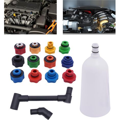Kit entonnoir de remplissage d'huile en plastique 2 l avec tube d'extension rotatif de 24,5 cm et 12 adaptateurs universels pour vidange d'huile sur véhicules européens et asiatiques