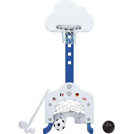 COSTWAY Soporte de Baloncesto para Niño Altura Ajustable con Portería de Fútbol y Golf Juguete Centro Actividad para Infantil (1/5)
