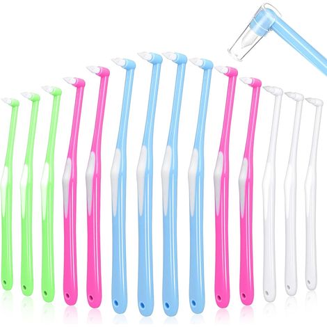 Interspace 14 Piece Toothbrush - Fine and Soft Toothbrush - Removing Tough Plastic Stains - for Cleaning Teeth and Dental Appliances (Blue, Pink, White, Green) (1/5)