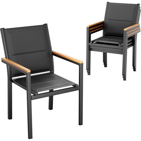 Chaises de jardin en aluminium avec dossier et assise matelassés,chaises de salle à manger empilables- (4 chaises ,Noir) (1/5)