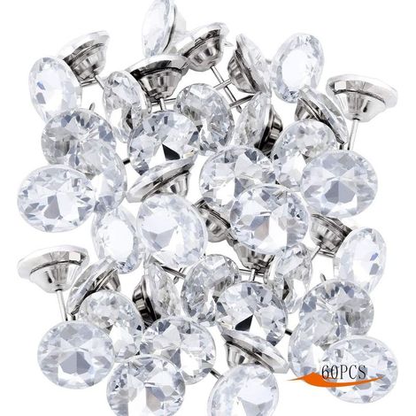 Lot de 60 clous décoratifs en cristal 20mm (30pcs) 25mm (30pcs) Clous d'ameublement 2 styles Clous d'ameublement pour canapé, tête de lit, décoration murale (1/5)
