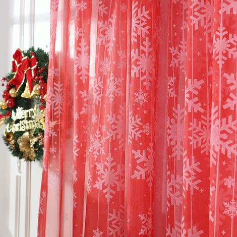Rideau De Noël - Motif Flocon De Neige - Voile 80 X 200 Cm - Pour Fenêtre Ou Porte - 1 Pièce (1/5)