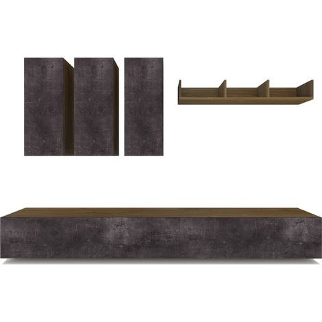 Mobile Soggiorno Moderno,Parete Attrezzata TV 247x202 cm,Noce/Nero,Set Montato (1/4)