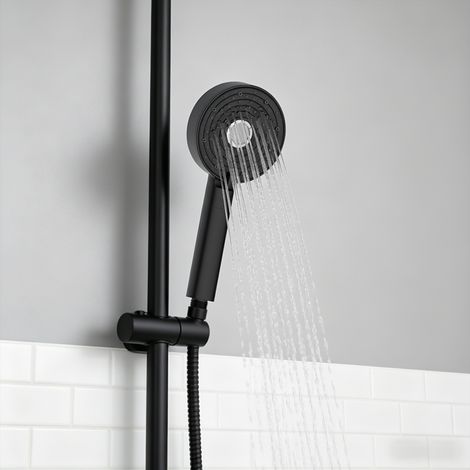 10-Mode Pomme de douche à filtre surpresseur, pomme de douche à main – noire, tuyau de 1,5 m (1/5)