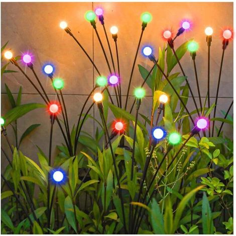 Outdoor Solar Lights, 4 Pack, 10 LEDs, Firefly Design, for Garden, Balcony, Garden Decoration, IP65 Waterproof (RGB) [Energy Class G] (1/5)