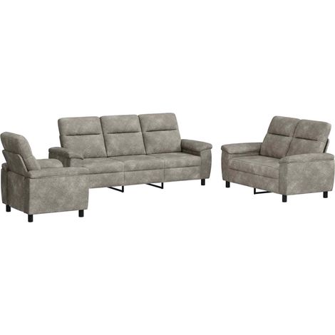 Set di divani 3 pcs Grigio Scuro Pelle Scamosciata Sintetica vidaXL (1/5)