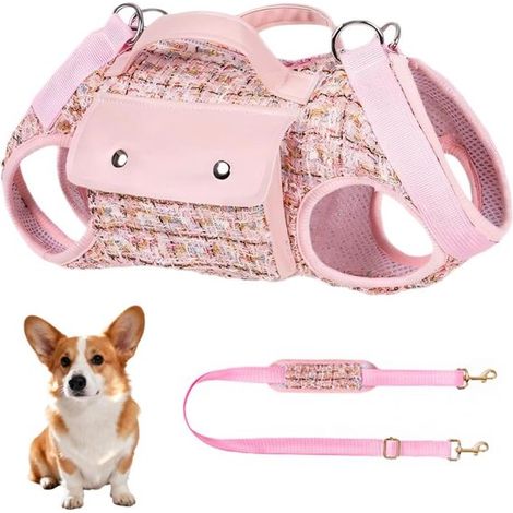Tragetasche für Hundegeschirr mit weichem Polstergurt leichte, atmungsaktive Multifunktionstasche auch als Handtasche verwendbar Rosa Größe S (1/5)