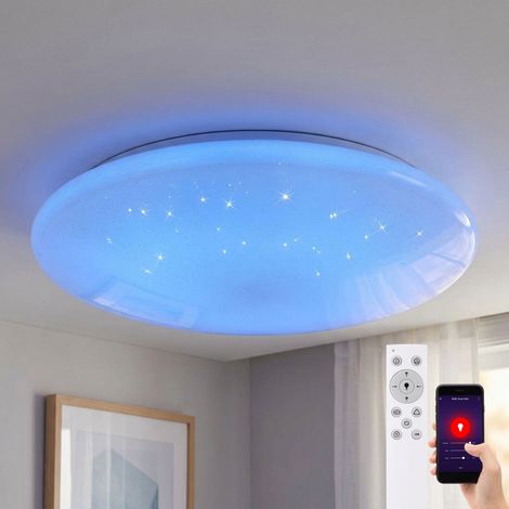 Plafonnier LED intelligent pour chambre à coucher avec télécommande, intensité variable, circuit CCT changeant de couleur, 19W 1040lm 3000-6500K, DxH 70x8 cm (1/5)
