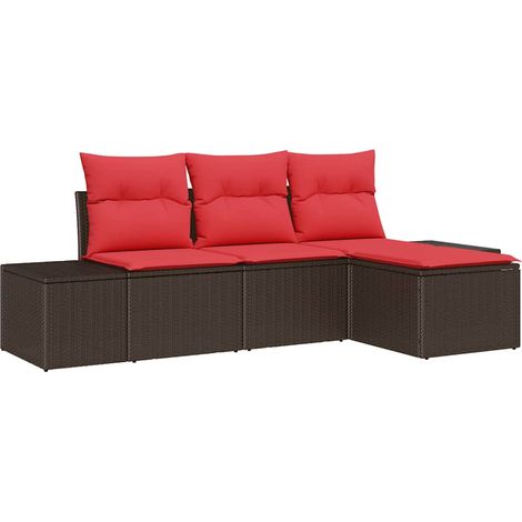 Sofa Set mit Kissen 4 pcs Braun Poly Rattan vidaXL