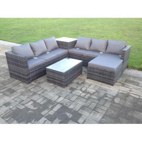 Fimous 7 Seater Rattan Corner Sofa Lounge Sofa Set With Oblong Coffee Table And Big Footstool (1/2)