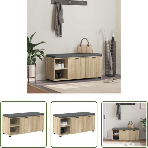 vidaXL Eingangsbank - Flurbank mit Kissen mit Regal Sonoma-Eiche 100 x 38 x 46 cm (1/5)