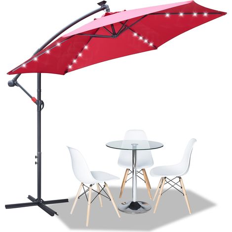 Jiubiaz Sonnenschirm 3.5m Rot mit LED – Blickfang für Garten, Grillabende & Terrasse