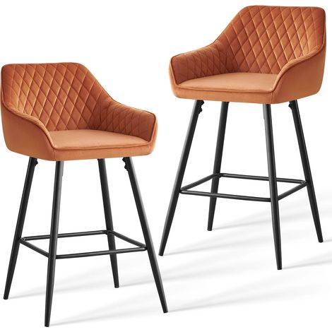 Jymtom – Lot de 2 tabourets de bar en velours – Siège rembourré – Pieds métalliques noirs – Pour cafés et restaurants – Hauteur fixe
