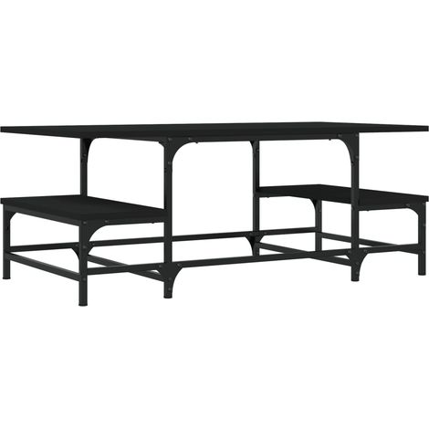 Mesa de centro de diseño industrial de dos alturas 100 x 50,5 x 40 cm de madera de ingeniería y metal negro DEC039537