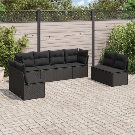 Salon de jardin 8 pcs avec coussins noir résine tressée vidaXL (1/3)