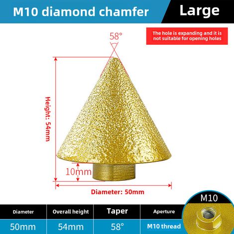 Outil de chanfreinage de trous diamanté, tête de meulage conique neuve pour carrelage en céramique, alésage de trous en pierre de quartz Dali, foret pour meuleuse d'angle (chanfreineur régulier [M10]  (1/5)