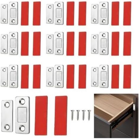 10 Pièces Aimant Porte Placard, Aimants auto-adhésifs pour portes, Invisibles Clôtures, Tiroirs, Portes Coulissantes, avec Bande Adhésive et vis, Finition Acier Inoxydable Résistante - (1/5)
