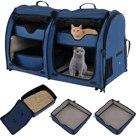 Twin-compartment Pet Carrier 2-In-1 Pet Kennel Portable Cat & Dog Travel Crate (1/4)