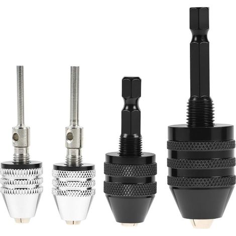 Lot de 4 mandrins de perceuse sans clé, 4 pièces de 1/4, 1/8, 1/16", tiges hexagonales et rondesconversion de tournevis sans fil en perceuse/meuleuse (1/5)