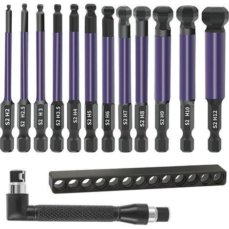 Lot de 12 embouts de tournevis à tête sphérique hexagonaux, tournevis Allen, tournevis hexagonal, tête sphérique, (avec post) (1/5)