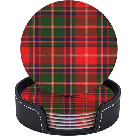 longziming - 6 Pièces Sous-verres en Cuir - Design Clan Somerville Tartan - Pour Boissons, Tapis de Tasse, Cadeau de Pendaison de Crémaillère - Idéal pour la Décoration Intérieure (1/5)