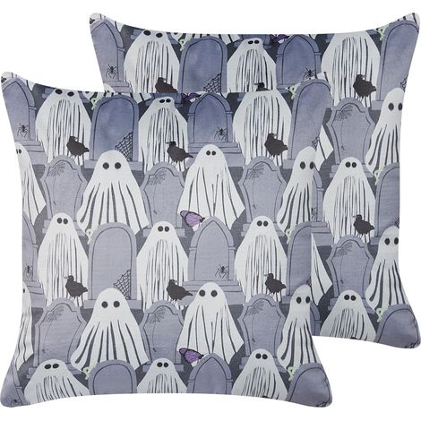 Conjunto de 2 cojines de terciopelo gris blanco 45 x 45 cm fantasma Fanate